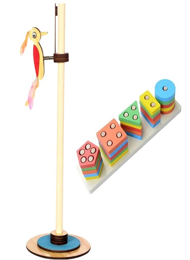 Techny Birds Technybirds Wooden Pecking Woodpecker and Wooden Shape Sorter Combo | Educational Toys for Kids | Montessori Learning | Imaginative Play | Shape Recognition - Image 1